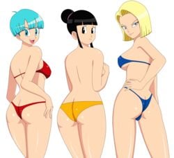 3girls :d absurdres alpha_channel android_18 aqua_eyes aqua_hair arm arms ass ass_cleavage back bare_arms bare_back bare_legs bare_shoulders bikini black_eyes black_hair blonde_hair blue_bikini blue_eyes blue_swimsuit blush breasts bulma_briefs butt_crack chichi closed_mouth clothed covering covering_breasts dragon_ball dragon_ball_z embarrassed female female_only for_sticker_use hand_on_hip human large_breasts legs looking_at_viewer looking_back medium_breasts midriff milf multiple_females multiple_girls neck open_mouth pervyangel png red_bikini red_swimsuit round_teeth short_hair shy sideboob smile standing sticker_template swimsuit teeth topless transparent_background transparent_png underboob white_outline yellow_bikini yellow_swimsuit