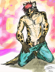 balls blush clothing color eyeswear furry goggles hyena jeans male male_only pants paws penis sex smile solo zeeka