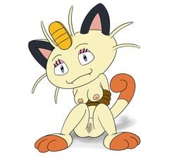 anthro bound breasts color cpctail female female_only front_view fur furry meowth nipples nude pokemon sitting solo tagme