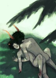 2boys amputee anal ass barefoot_on_grass black_hair blood closed_eyes gamzee_makara gay grey_skin homestuck horns karkat_vantas ms_paint_adventures necrophilia open_mouth public sharp_teeth short_hair troll