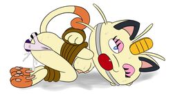 anthro barefoot bound breasts color cpctail dildo female female_only fur furry insertion meowth nipples pokemon pussy_juice side_view solo tagme