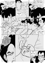 2boys boner dragon_ball dragon_ball_z erection gay male male_only monochrome multiple_males nude rutobuka son_goku vegeta yaoi