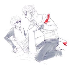 2boys bro_strider clothed crossdressing dave_strider fingerless_gloves homestuck incest male ms_paint_adventures shoes short_hair sunglasses white_background white_hair white_skin yaoi