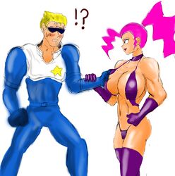 1girls big_breasts breast_grab captain_commando captain_commando_(character) carol_(captain_commando) female pink_hair tagme