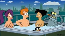 amy_wong bender_bending_rodriguez breasts color day exposed_breasts female futurama human male matt_groening_(style) multiple_females multiple_males nibbler nipples nude outdoors partially_submerged philip_j_fry robot sexless tagme toony turanga_leela water