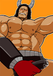 aroused blushing buffaloman cumming holding_penis kinnikuman magnum_feering male_only muscular muscular_male seductive tagme