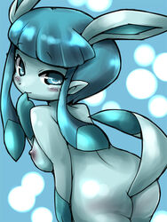 anthro ass back_view breasts color eeveelution exposed_breasts female female_only fur furry furry_ass furry_breasts furry_tail generation_4_pokemon glaceon nintendo nudity pokemon pokemon_(species) solo tail yu_cat