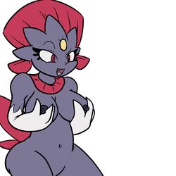 aintsmart anthro black_nipples breast_grab breasts color exposed_breasts female female_focus female_only fur furry furry_breasts nintendo nipples open_eyes open_mouth pokémon_(species) pokemon red_eyes solo weavile white_background