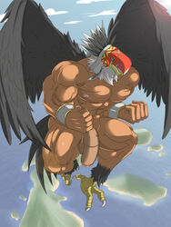 2013 abs avian balls biceps big_penis bird closed_eyes cum digimon flaccid garudamon garudamon_x male male_only mask muscles nude orgasm penis reclamon solo solo_male vein