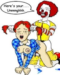 anal animated english_text handlebars mascot mcdonald's ronald_mcdonald sex speech_bubble straight wendy's wendy_thomas