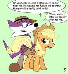 3pac applejack_(mlp) blonde_hair color cowboy_hat crossover earth_pony equine fang_the_sniper female friendship_is_magic fur furry_tail hair hat interspecies male my_little_pony orange_fur pony purple_fur smooth_skin sonic_(series) straight tail weasel white_fur