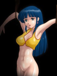 1girls 2011 blue_hair breasts crop_top curvaceous dirty_pair female hair human large_breasts light-skinned_female light_skin long_hair pussy solo tsepesi yuri_(dirty_pair)