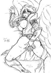 breath_of_fire breath_of_fire_ii clothing large_breasts monochrome nina_(breath_of_fire_ii) sketch tagme