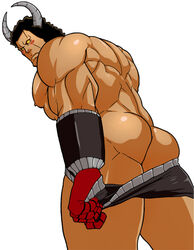 1boy ass back_view blushing buffaloman kinnikuman looking_at_viewer magnum_feering male male_only mooning muscular muscular_male removing_pants solo tagme thick_ass