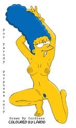 blue_hair breasts color cordless curly_hair exposed_breasts eyes female female_only front_view hair human lardo long_hair marge_simpson nudity open_eyes pubic_hair skin solo the_simpsons vulva yellow_skin