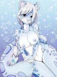 anthro blue_eyes blue_skin breasts feline flower kalmia kalmia_frost leefuu snow tagme