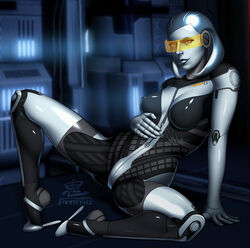 edi female mass_effect oni_(artist) robot tinted_eyewear visor yellow-tinted_eyewear