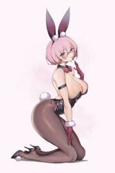 1girls breasts bunny_ears bunny_girl bunnysuit cleavage fate/grand_order fate_(series) female hair_over_one_eye heels high_heels highleg_leotard kneeling lamsass large_breasts leotard mash_kyrielight pink_hair purple_eyes short_hair slim_waist thick_thighs