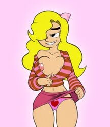 1girls areola areola_slip bimbo blonde_hair breasts color female female_only garabatoz hair hair_over_one_eye helga_pataki hey_arnold! hourglass_figure human human_only nickelodeon nipple_slip nipples panties skirt_lift solo