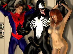 1girls 2boys 3d cheating cheating_girlfriend cuckold female human humanoid large_penis light-skinned_female light-skinned_male light_skin male marvel mary_jane_watson nude nude_female penis peter_parker restrained spider-man spider-man_(series) straight straight_hair symbiote the_pitt venom_(marvel)