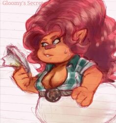 breasts cowgirl delta_dawn dreamworks gloomy's_secret milf orange_skin red_hair sketch tits_out troll_female trolls_(film) trolls_world_tour