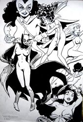 6+girls 6girls barbara_gordon batgirl batman_(series) batwoman clothing dc dc_comics female female_only mary_batson mary_marvel monochrome multiple_girls nipples shazam_(series) supergirl superman_(series) tagme will_meugniot wonder_woman wonder_woman_(series)