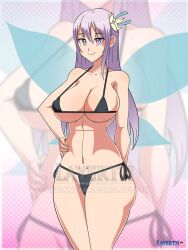 1girls bikini cleavage flower_in_hair full_dive huge_breasts kisaragi_reona lavender_hair long_hair looking_at_viewer purple_eyes thick_thighs