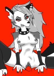 1girls 2019 absurd_res anthro breasts canid canid_demon canine canis demon dildo evilthabad female female_focus hellhound helluva_boss hi_res loona_(helluva_boss) mammal nipples pussy simple_background smile vivienne_medrano wolf