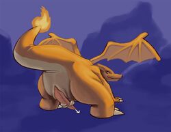 all_fours back_view charizard color cum fire male male_only masturbation nintendo nude penis pokémon_(species) pokemon pokemon_(species) raised_tail solo tagme tail tail_fire tediousramen