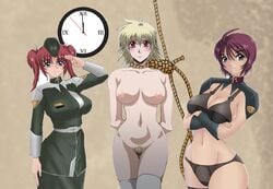 3girls breasts crossover female gundam gundam_seed gundam_seed_destiny hellsing lunamaria_hawke meyrin_hawke multiple_girls purple_hair seras_victoria tagme