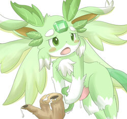 cum earth_light_carbuncle fur furry green_fur itameshi male mouth open_mouth penis puzzle_&_dragons solo