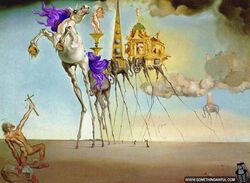 1boy 1girls 20th_century blue_sky cloud completely_nude_female completely_nude_male cutie_mark day edit elephant female fine_art_parody horse human my_little_pony one_knee outdoors purple_mane rarity_(mlp) salvador_dali straight_hair surrealism the_temptation_of_st._anthony what