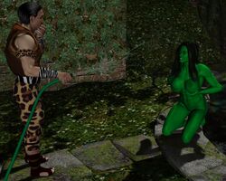 1boy 1girls 3d green_skin kraven_the_hunter marvel marvel_comics she-hulk spider-man_(series)