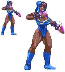 1girls alternate_skin_color blue_leotard capcom casetermk chun-li dark-skinned_female dark_skin female female_only marvel_vs._capcom pixel_art shadow_lady_(mvc) solo street_fighter transparent_background