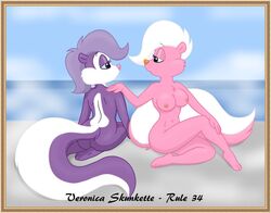 anthro bimbette brown_eyes color female female_only fifi_la_fume furry green_eyes multiple_females no_humans pink_fur purple_fur purple_hair sauna skunk tiny_toon_adventures veronica_skunkette warner_brothers white_hair yuri