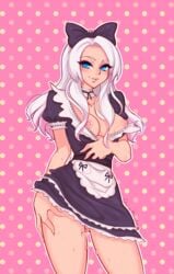 areolae breasts chicapixel female female_only looking_at_viewer maid maid_uniform nipples pussy_juice solo