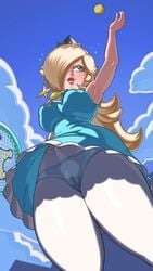 1girls arm_up armpits ball blonde_hair blue_eyes breasts cameltoe cleavage crown dress earrings female female_only fully_clothed hair_over_one_eye hard-degenerate jewelry long_hair mario_(series) mario_tennis nintendo nipple_bulge outdoors panties pantyhose princess_rosalina pussy see-through skirt solo sweat tennis thick_thighs upskirt