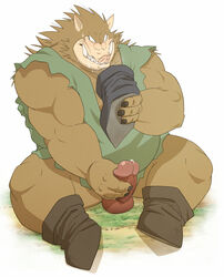 balls boar bottomless clothing colored dragon_quest erection eto1212 male male_only mammal masturbation monster orc_(dragon_quest) penis porcine solo square_enix tunic