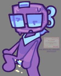 blushcrunch_studio bodily_fluids boxten_(dandy's_world) dancedelightful dandy's_world eyewear for_a_head genital_fluids genitals glasses hi_res humanoid leaking_precum male masturbation not_furry object_head penis precum precum_on_penis rectangular_glasses roblox solo