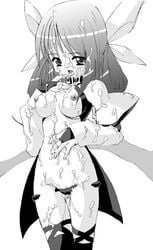 breasts cum cum_in_mouth cum_on_body cum_on_hair cum_on_tongue dizzy_(guilty_gear) facial guilty_gear hair_ribbon marcy_dog monochrome nipples ribbon thighhighs