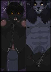absurd_res anthro big_penis black_body black_border black_fur black_nose blush bodily_fluids border breasts calheb-db calheb_(calheb-db) canid canine canis darkwolf_(darkwolfdemon) digital_media_(artwork) dominant dominant_pov duo erection female female_pov first_person_view fur genital_fluids genitals hair hi_res huge_cock humanoid_genitalia humanoid_penis imminent_sex looking_at_viewer male male/female male_pov mammal muscular muscular_anthro muscular_male nipples nude penetrating_pov penis precum scar sex smile submissive submissive_pov teeth wolf yellow_eyes