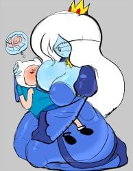 1boy1girl 1boys 1girls adventure_time adventure_time:_fionna_&_cake age_difference blue_skin crown da_ra_ra_ra finn_the_human height_difference ice_queen_(adventure_time) large_breasts licking_breast nonenonenone pale-skinned_female pale_skin white_hair