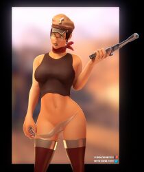 1girls 3d big_breasts black_lipstick cap female_torso femscout femscout_(alt_design) glasses gun large_breasts military_hat mrfestive nude nude_female panties panties_down pistol pussy scarf sfm short_hair source_filmmaker tagme tank_top team_fortress_2 vagina valve