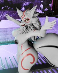 3d_(artwork) absurd_res amaterasu amaterasu_(okami) anthro blender_(artwork) capcom digital_media_(artwork) female fox furry hi_res humanoid looking_at_viewer massepppp nude okami okami_(capcom) solo standing