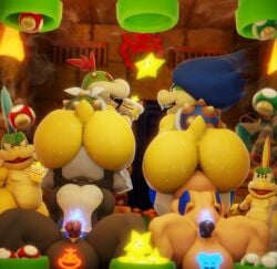 6boys balls blue_toad bowser_jr. cake doommusk eating facesitting food gay koopa larry_koopa lemmy_koopa lire_(doommusk) ludwig_von_koopa male male/male male_only mario_(series) penis sweat sweatdrop sweating sweaty sweaty_ass sweaty_butt thick_thighs toad wide_hips