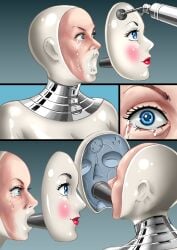 1girls collar crying crying_with_eyes_open dollification female femsub gag hkr06 latex machine machine_bondage mask metal_collar png rubber tears transformation