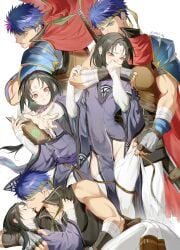 2boys armor bishounen black_hair blue_eyes blue_hair book bright_pupils edel_46 facial_mark femboy fire_emblem fire_emblem:_radiant_dawn forehead_mark french_kiss gay green_headband headband holding holding_book ike_(fire_emblem) kiss long_hair male/male male_focus male_only multiple_boys multiple_views otoko_no_ko pauldrons red_eyes short_hair shoulder_armor single_pauldron soren_(fire_emblem) tongue twitter_username yaoi