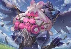 1boy 1girls ai_generated bit_gag bondage breasts corviknight cum cum_in_pussy cum_inside cumdump defeated distress drooling fanny_packing female femsub flying full-face_blush heavy_breathing human_cocksleeve interspecies interspecies_domination large_breasts large_insertion large_penis large_testicles living_cock_sleeve living_onahole male male/female maledom midair midair_sex nintendo nipples no_humans penis pokémon_(species) pokemon pokemon_(species) prey_dom_predator_sub prey_penetrating_predator rape restrained scared shortstack stomach_bulge tearing_up testicles tinkaton vaginal_penetration vaginal_sex worried