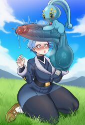 1boy 1girls ai_generated big_breasts blue_hair cyllene enormous_penis female floating generation_4_pokemon giant_penis huge_balls human kneeling large_penis legendary_pokemon looking_at_penis male male_pokemon/female_human manaphy massive_thighs mythical_pokemon pokemon pokemon_(species) pokemon_dppt pokemon_legends:_arceus pokephilia pokse pursed_lips self_upload skimpy_clothes thick_thighs wide_eyed
