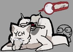 animate_inanimate anthro bodily_fluids bowler_hat bradley_lynx_(character) clothing cum cum_in_mouth cum_in_uterus cum_in_vagina cum_inside disembodied_penis evilincarn8te eyeless eyewear faceless fellatio fur genital_fluids genitals glasses group gynomorph gynomorph/male hat hat_only headgear headgear_only headwear headwear_only intersex intersex/male larger_gynomorph larger_intersex living_mask male mask masky_(character) mostly_nude nonbinary_(lore) oral penile penis sex size_difference smaller_male spitroast trio unknown_species uterus white_body white_fur x-ray_view ych_(character)
